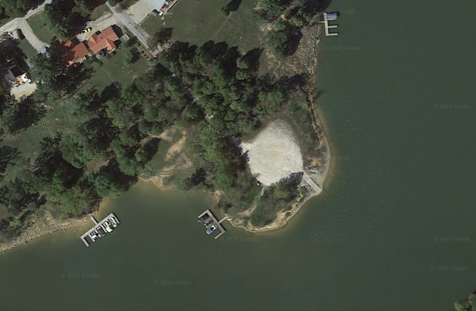 Aerial map view of Brown’s Hideaway Ramp at Rough River Lake