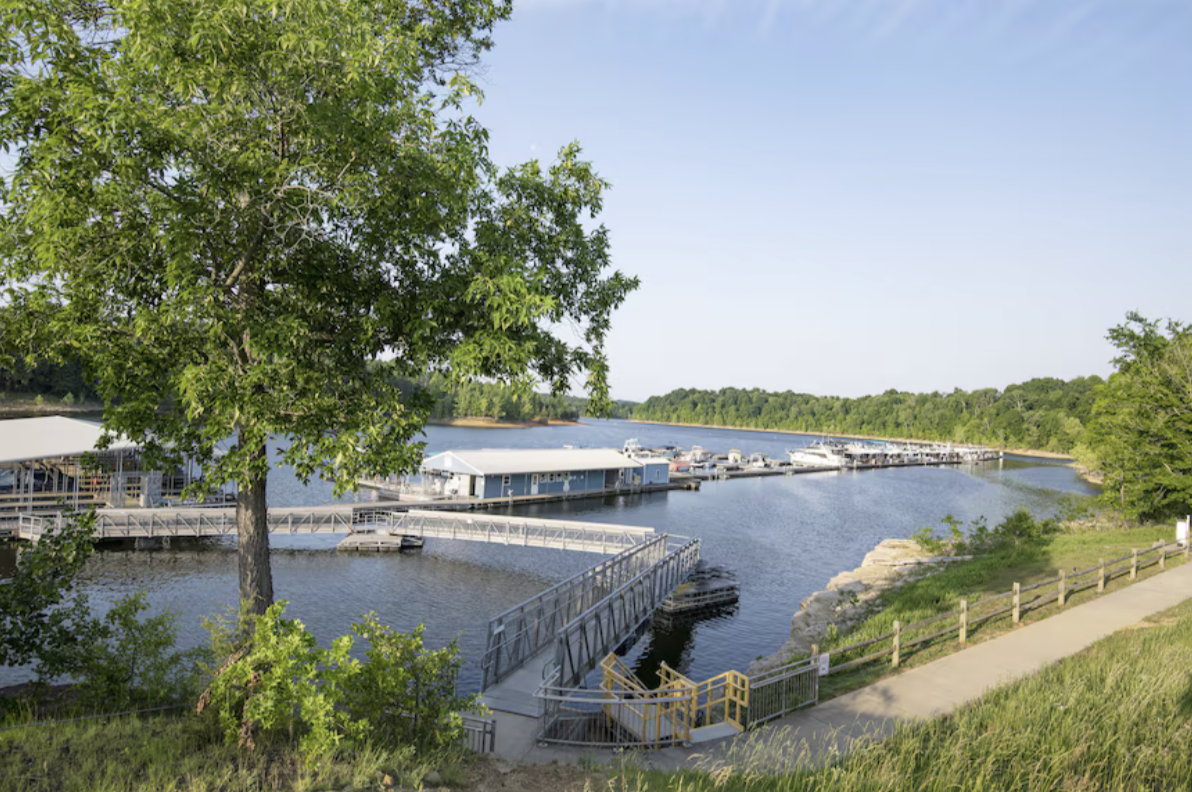 Rough River State Park Marina viewed from the hillside above the docks