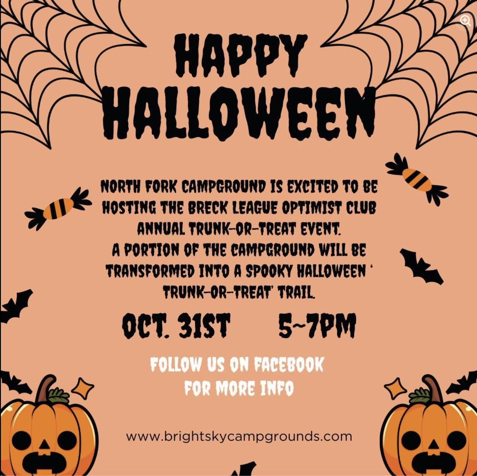 North Fork Campground trunk-or-treat flyer for October 31 from 5 to 7 PM.