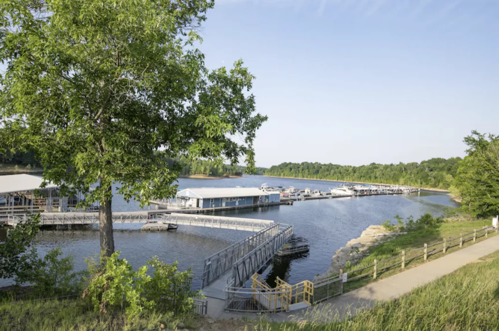 Rough River State Park Marina viewed from the hillside above the docks