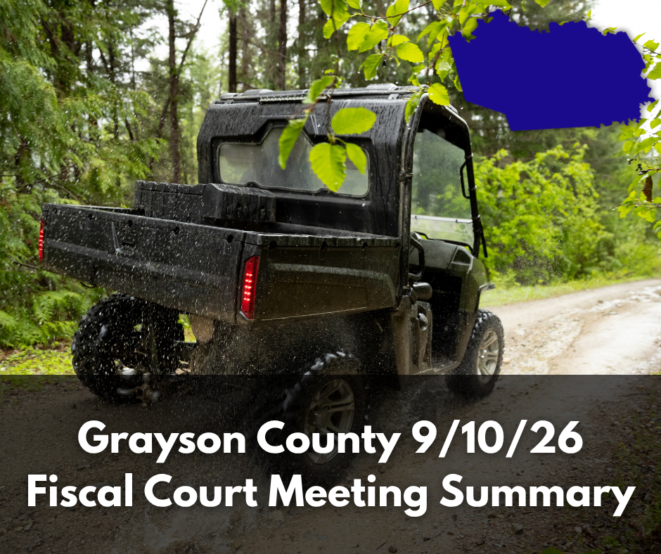 TARR Grayson County September 10, 2026 Fiscal Court meeting summary graphic showing a UTV