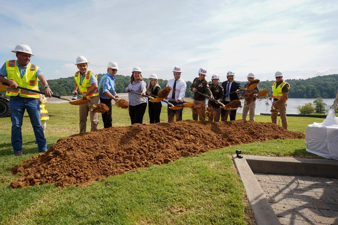 Officials break ground for Phase 2 of the Rough River Dam Safety Modification Project on July 21, 2026